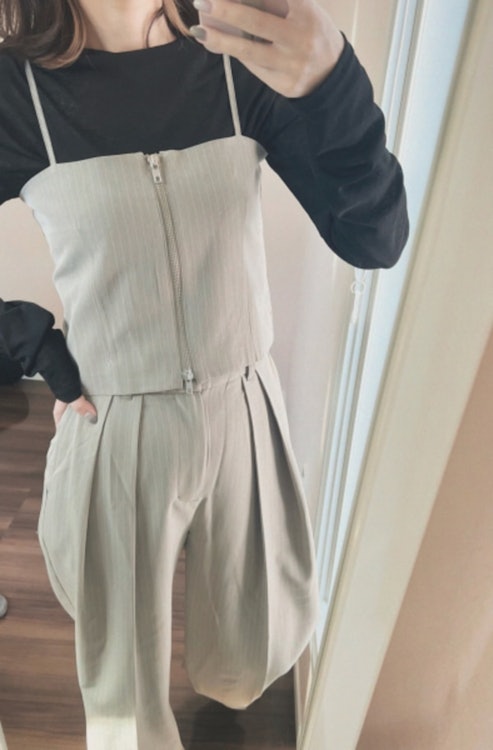 【メール便対応C】【送料無料】無地 ストライプ ダブルジップ ビスチェ キャミソール レディース トップス 重ね着 レイヤード セットアップ セレモニー ストラップ トレンド 春 夏 秋 冬 1枚目