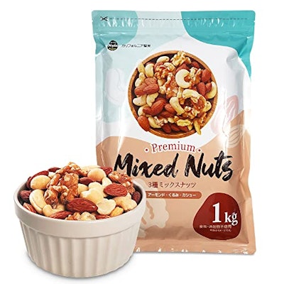 Daily Nuts & Fruits(デイリーナッツアンドフルーツ) 3種プレミアムミックスナッツ1kg 産地直輸入 無塩 無添加 植物油不使用 アーモンド くるみ カシューナッツ 丈夫な専用アルミチャック付袋 防災食品 非常食 備蓄食 保存食… 1枚目