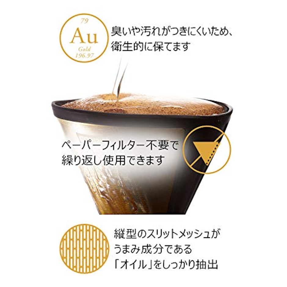 CORES コレス コーヒードリッパー ゴールドフィルター 2-4杯用 ペーパーフィルター不要 C245 2枚目