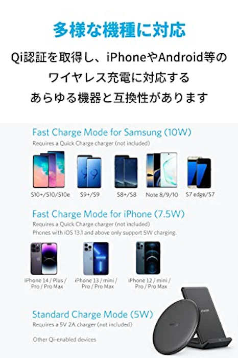 Anker 【2個セット】 Anker PowerWave 10 Pad & Stand ワイヤレス充電器 Qi認証 iPhone 15 / 14シリーズ Galaxy各種対応 最大10W出力 (ブラック) 4枚目