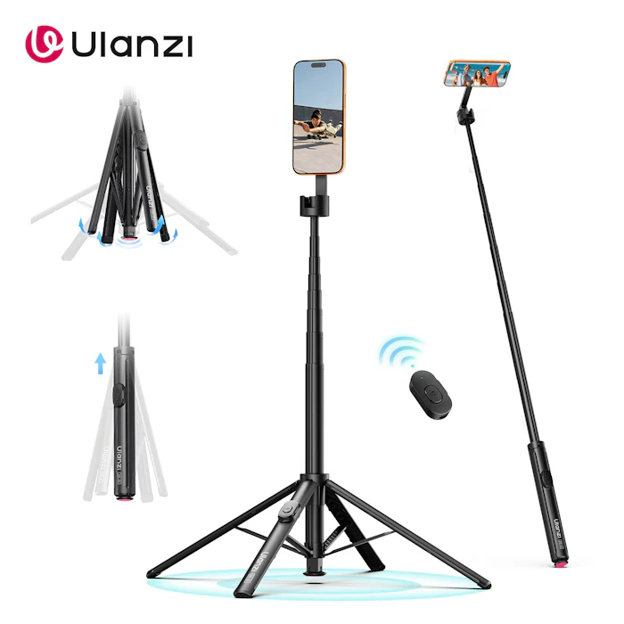 【☆人気新作☆!限定5%OFF】Ulanzi SK-21 自撮り棒 スマホ三脚 四脚 磁気マグネット式 セルカ棒 180cm ワンタッチ自動開閉式 8段階伸縮 片手操作 遠隔リモコン付き 角度調節可能 軽量 コンパクト 折りたたみ式 iPhone17/16/15/Android対応 旅行/セルフィー/撮影用 M103 4枚目