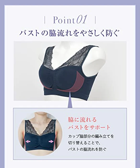 ウイング(ワコール) ナイトブラ ノンワイヤー 就寝中も日中も バストの脇流れを防ぐ パッド有 程よくサポート しめつけ感が少ない 4枚目