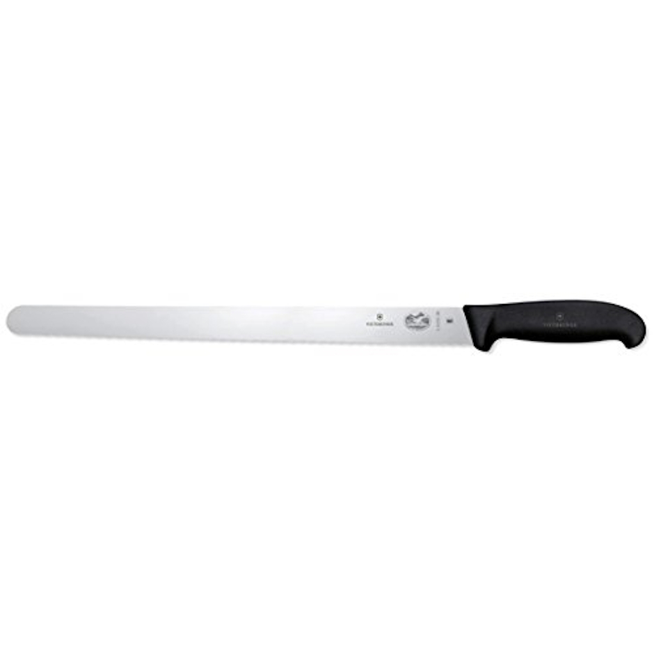 VICTORINOX(ビクトリノックス) ラーディングナイフ プロ仕様のケーキナイフ 36cm 縦型 ブラック 柔らかいスポンジも崩さず切れる プロフェッショナル プロ仕様 パン切り包丁 ウェーブナイフ フィブロックス 5.4233.36-X1 1枚目