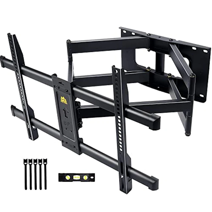 FORGING MOUNT テレビ壁掛け金具 50-90型LCD/LED対応 中大型壁掛けテレビ金具 耐荷重75kg 76.5CMロングアーム フルモーション式 前後&左右&上下多角度調節 VESA600x400mmまで 16"の木間柱に対応 HDMIケーブル、3軸バブル水平器、ケーブルカバー付き 1枚目