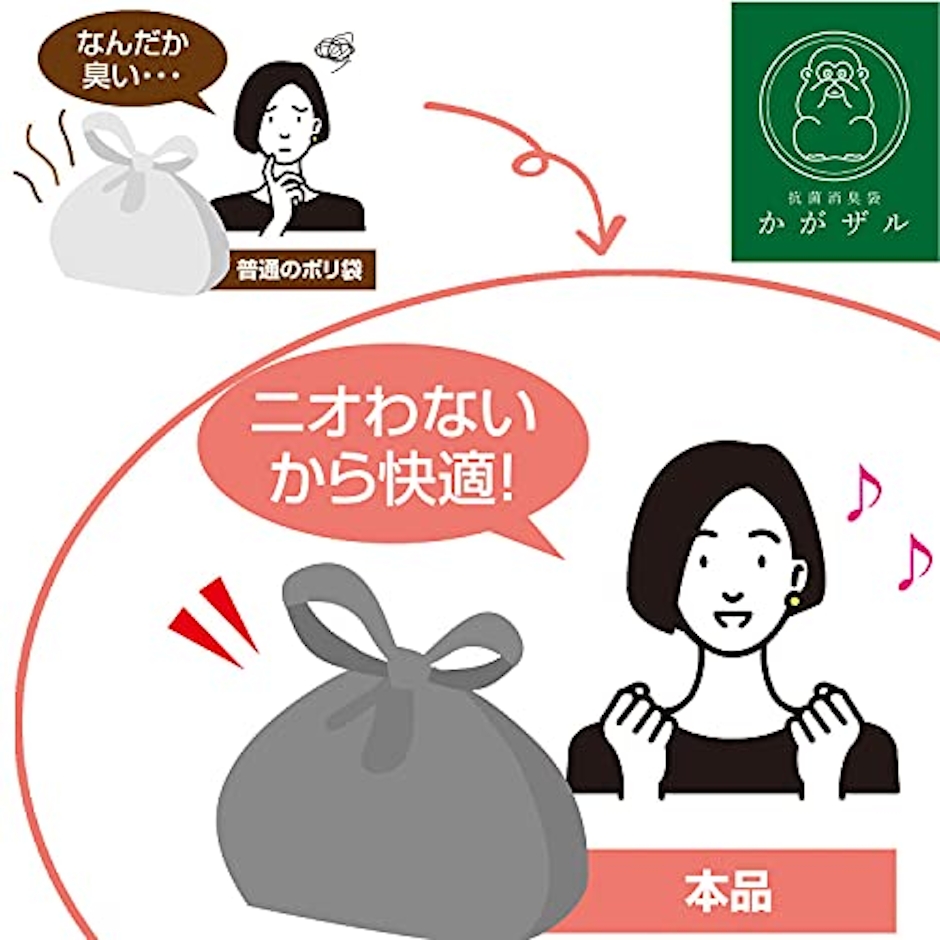 【日本製】ファイン 抗菌 消臭袋 かがザル におわない ゴミ袋 清潔 色付き Mサイズ 50枚 (43×22×マチ13cm) FIN-973M50 5枚目