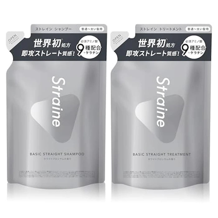 Straine Straine ストレイン BASIC ストレート シャンプー トリートメント セット 詰め替え ホワイトブロッサムの香り うねり髪 アミノ酸 1枚目