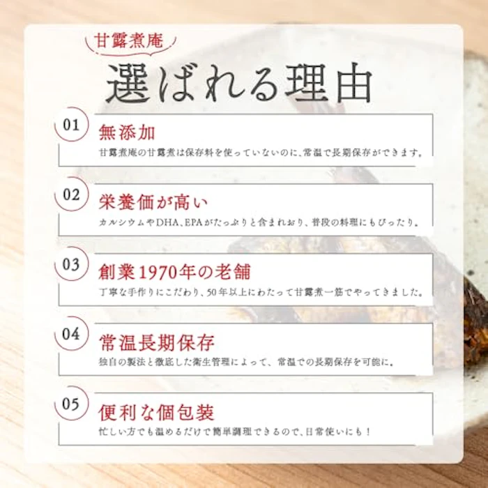 甘露煮庵 味わいセット ( さんま生姜煮 / にしん田舎煮 / いわし田舎煮 / あじ生姜煮 各1パック) 3枚目