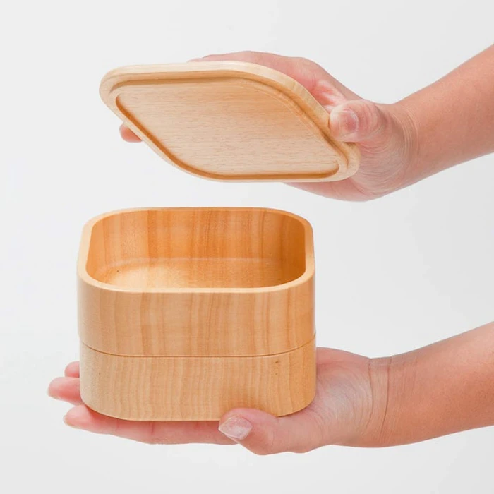 三好漆器 天然木製 青桐 プチ弁当箱 二段 四角 5枚目