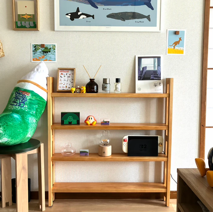 ベルメゾン ピンで壁付け 薄型 収納ラック 天然木 ロータイプ | 幅80cm 奥行12.5cm 高さ86cm 5枚目