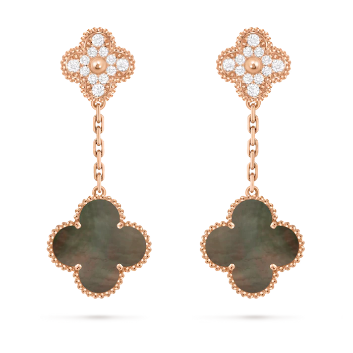 ヴァン クリーフ&アーペル マジック アルハンブラ イヤリング、2モチーフ 18K ローズ ゴールド, ダイヤモンド, マザー オブ パール 1枚目