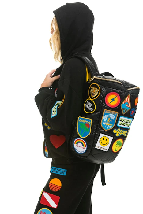 Aviator Nation VINTAGE PATCH PUFFER BACKPACK - BLACK GLOSSY 3枚目