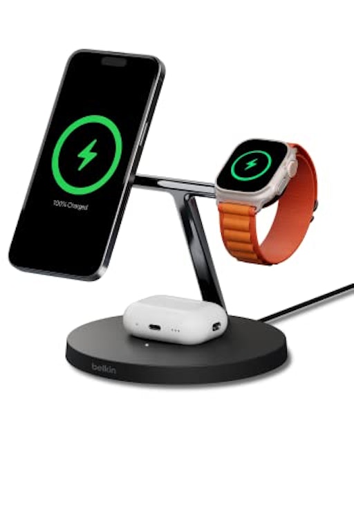 Belkin Belkin 3 in 1 MagSafe充電器 最大15W高速充電 MagSafe公式認証 iPhone 14 / 13 / 12 Apple Watch 8/7/Ultra 高速充電対応 AirPodsワイヤレス充電対応 ブラック WIZ017dqBK 1枚目