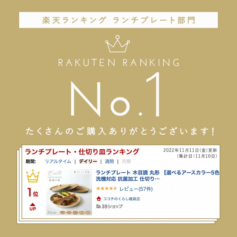 EARTH COLOR ランチプレート 木目調 丸形 【選べるアースカラー5色】レンジ対応 食洗機対応 抗菌加工 仕切り皿 仕切りプレート おしゃれ カフェ アウトドア 北欧 食器 スタッキング 割れない 軽量 軽い 木目 アースカラー お皿 皿 プレート ワンプレート 丸 ラウンドプレート 2枚目