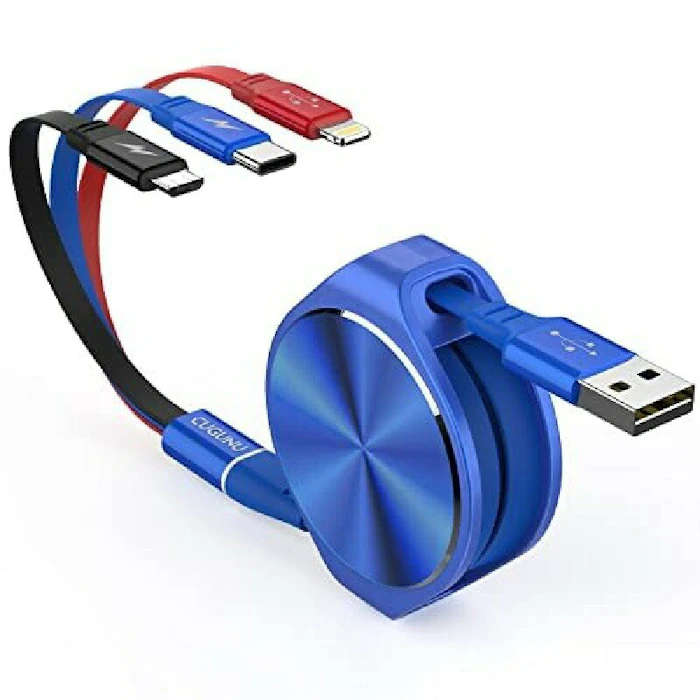 充電ケーブル 3in1 携帯充電ケーブル巻き取り1.35M 3A高速充電ケーブル usbコード スマホ ケーブル iOS Type C Micro usb同時給電可能 2枚目