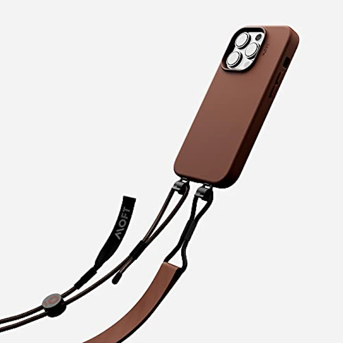 Moft MOFT Snapレザースリングケース iPhone14Pro iPhone14ProMax Magsafe対応 磁力強化 ワイヤレス充電対応 隠しフック穴 スリングストラップ クラシカルデザイン プレミアムヴィーガンレザー 最高級 (iPhone 14 Pro Max, ケース&ストラップ(ブラウン)) 1枚目