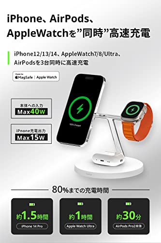 Belkin Belkin 3 in 1 MagSafe充電器 最大15W高速充電 MagSafe公式認証 iPhone 14 / 13 / 12 Apple Watch 8/7/Ultra 高速充電対応 AirPodsワイヤレス充電対応 ブラック WIZ017dqBK 4枚目