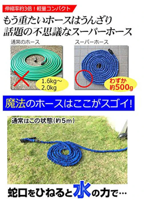伸びるホース 5m が 15m 3倍 伸びる 魔法のホース 伸縮ホース 強化 耐久性 UP 超軽量 水まき 水撒き ガーデニング 洗車 7枚目