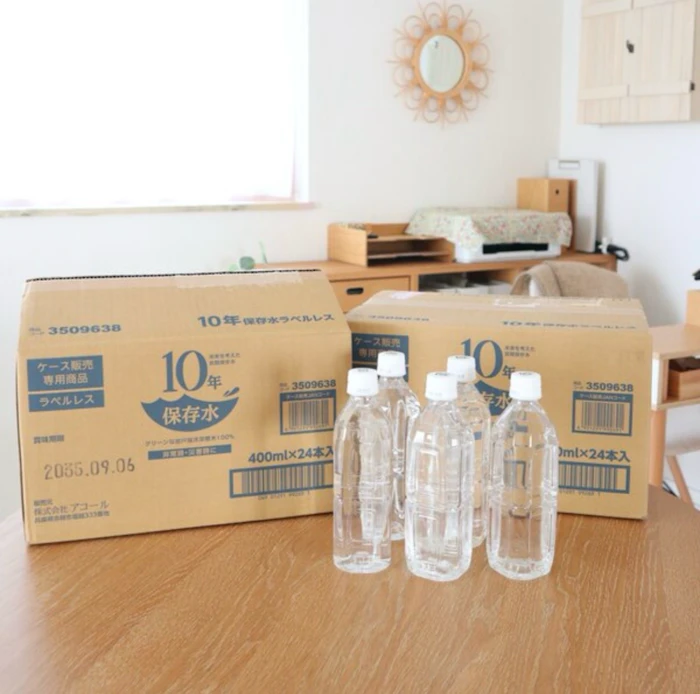 保存水 備蓄水 10年保存水 ラベルレス 400ml 24本入 2ケース 48本 まとめ買い 10年保存可能 防災 災害 ミネラルウォーター 軟水 国産 海洋深層水 飲料水 非常食 地震 自然災害 法人 オフィス 学校 病院 自治体 災害備蓄 1枚目