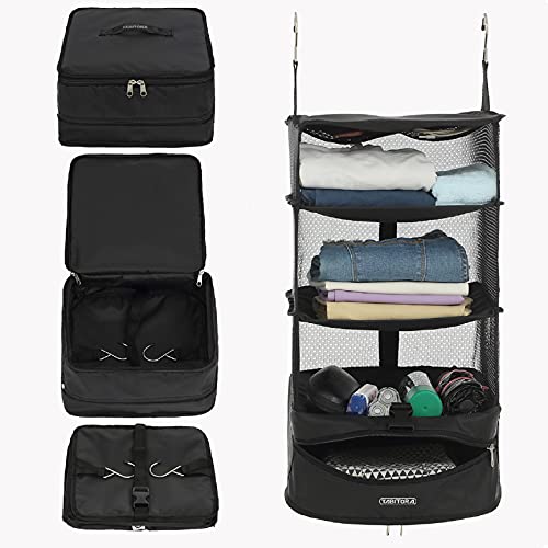 TABITORA [タビトラ] クローゼット吊り下げ収納 インナーバッグ 衣類ラック 収納 旅行 出張 クローゼット 収納ボックス 吊り下げ 省スペース 大容量 衣装ケース 4段 取付簡単 折り畳み式 ブラック L 2枚目