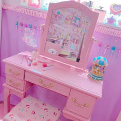 ベルーナ ミルキーピンクプリンセス猫脚家具 ドレッサー&スツール 1枚目