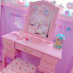 ベルーナ ミルキーピンクプリンセス猫脚家具 ドレッサー&スツール 1枚目