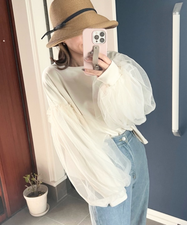 【半額クーポン対象】トップス チュール ボリュームスリーブ ぽわん袖 ゆったり 大人フェミニン 長袖 レディース おすすめ おしゃれ フリーサイズ 2024春夏新作 【lstp304-582】【予約販売：（1）4月11日/（2）4月18日入荷予定順次発送】【送料無料】メ込2 1枚目