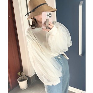 【半額クーポン対象】トップス チュール ボリュームスリーブ ぽわん袖 ゆったり 大人フェミニン 長袖 レディース おすすめ おしゃれ フリーサイズ 2024春夏新作 【lstp304-582】【予約販売:(1)4月11日/(2)4月18日入荷予定順次発送】【送料無料】メ込2 1枚目