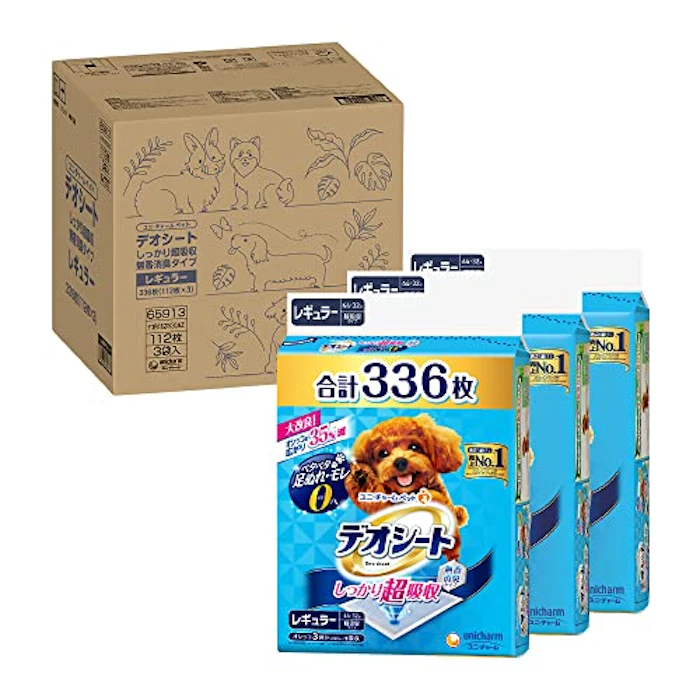 デオシート 犬用 シート しっかり超吸収 無香消臭 レギュラー 336枚(112枚×3袋)おしっこ ペット用品 ユニチャーム【Amazon.co.jp限定】 1枚目