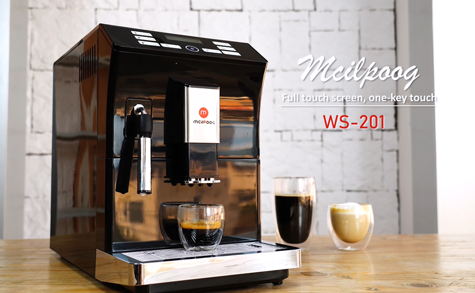 再入荷】 Mcilpoog WS-201超自動エスプレッソマシンビーンパウダー手動スチームワンドタッチスクリーンとのデュアルユース Black 