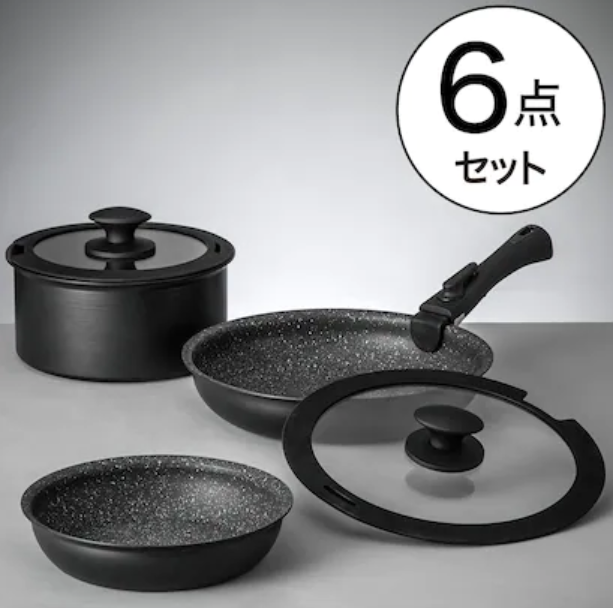 ニトリ 超軽量 着脱ハンドル付き鍋・フライパン6点セット をレビュー