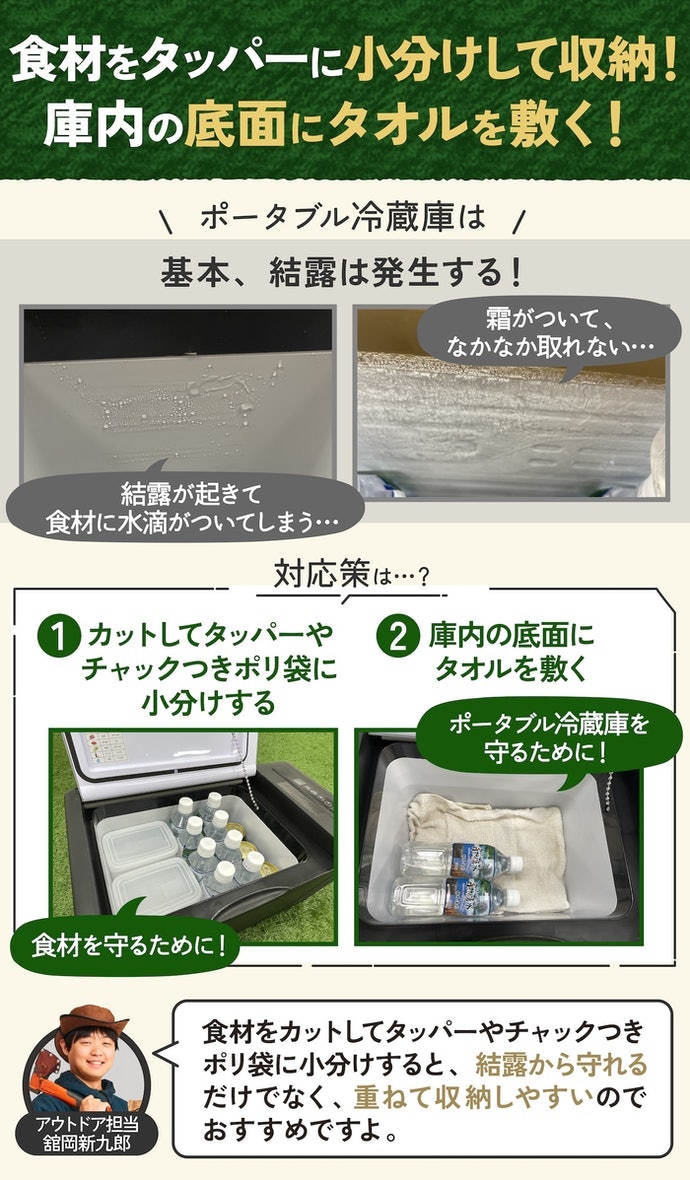 ポータブル冷蔵庫は結露対策が必須!食材と冷蔵庫を守る方法は?