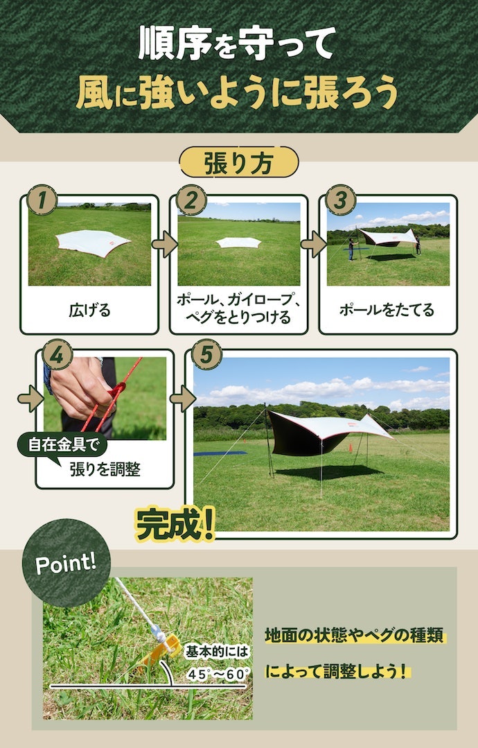 ヘキサタープのきれいな張り方は?