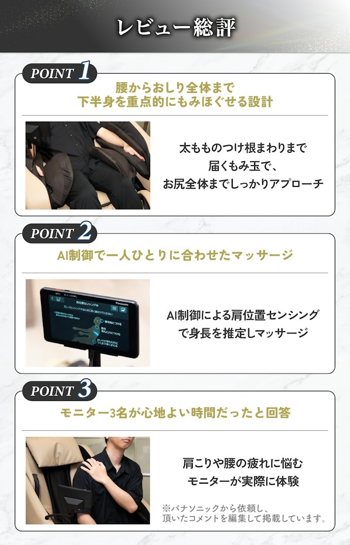 【はじめに結論】首、肩まわりからお尻全体まで揉みほぐせるマッサージチェアだった