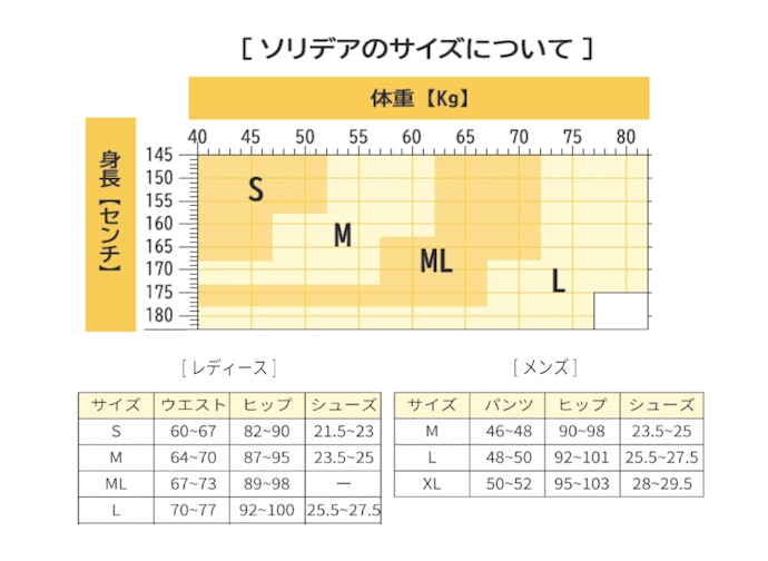 カラーは全2色。サイズは身長・体重に合わせて3種類から選んで