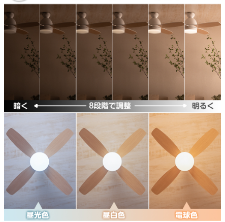 好みに合わせて風・光を調整できる。便利なオフタイマーも搭載