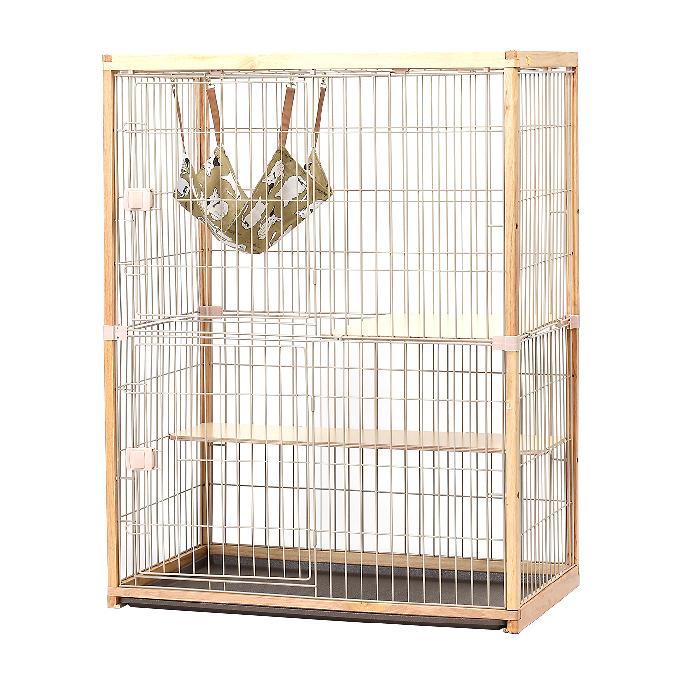 新品 猫ケージ2段　キャットケージ 2段 木製　ネコケージ2段　951-180 ケージ 猫 ゲージ キャットケージ 2段 ボンビウッドワンサークル