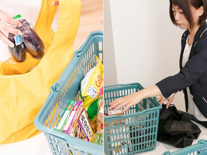 口が広く出し入れしやすい。折りたたみも簡単