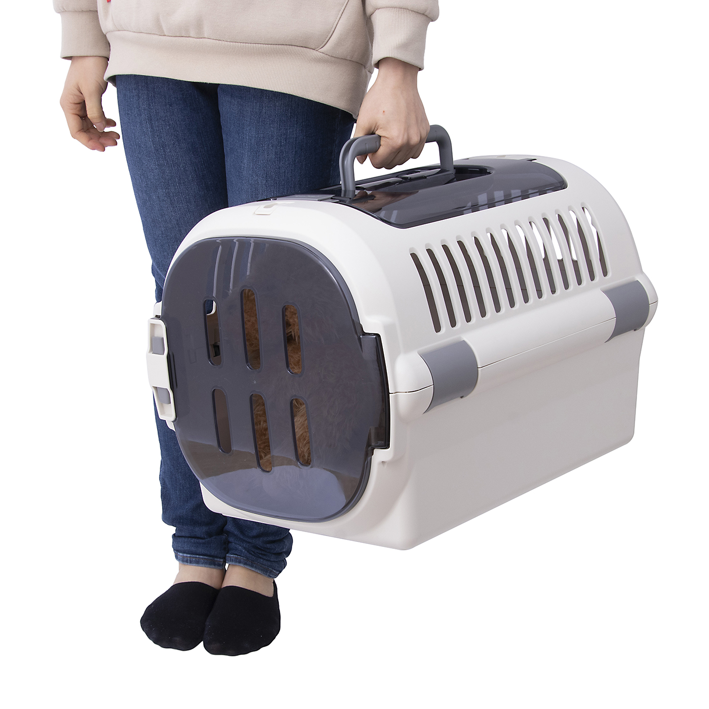 リッチェル　ペットキャリー アイボリー　ダブルドア通気孔付き リッチェル ペットキャリー アイボリー ダブルドア通気孔付き