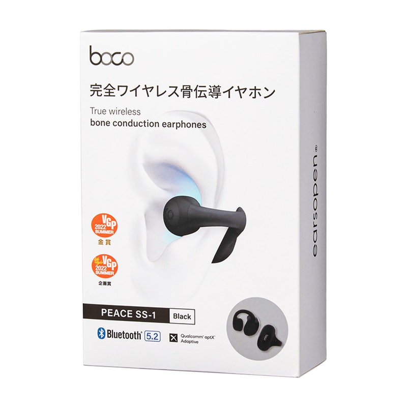 BOCO 完全ワイヤレス骨伝導イヤホン ブラック PEACESS-1BK 完全ワイヤレス骨伝導イヤホン PEACE SS-1(BK/WH) | earsopen