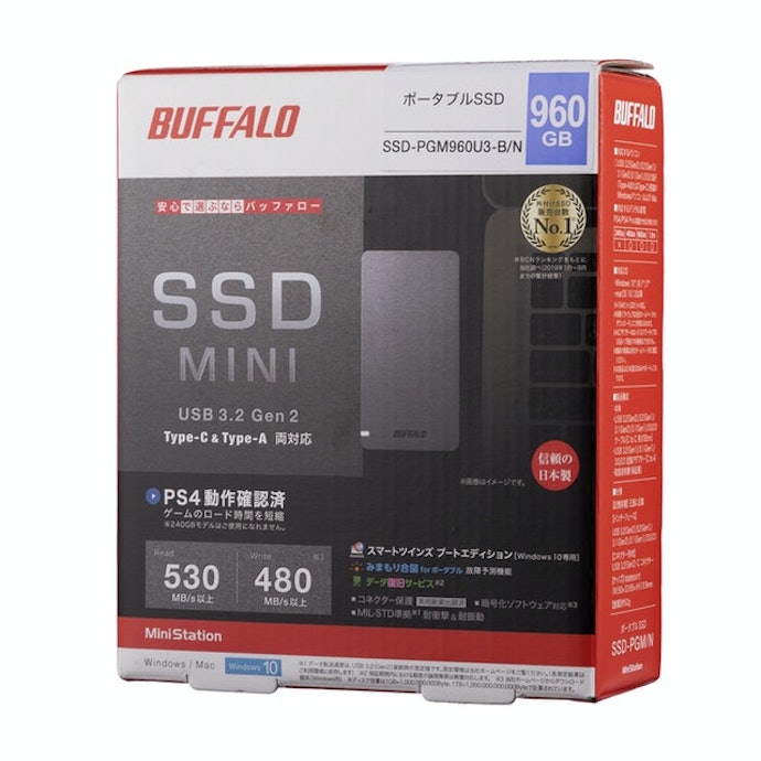 バッファロー 外付け SSD 960GB SSD-PGM960U3-B/NPC/タブレット
