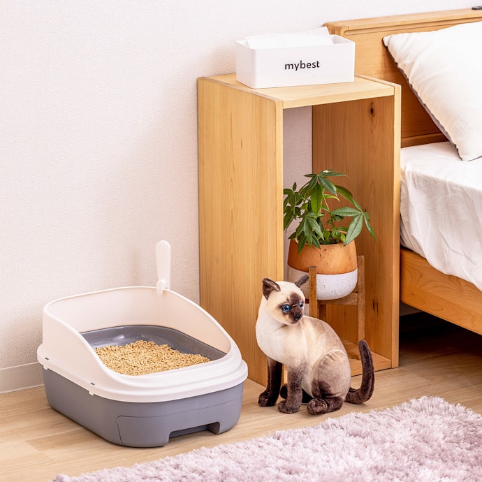 オシッコの処理頻度は週1回と少なめ。深めの受け皿で崩れた猫砂を溜めやすい