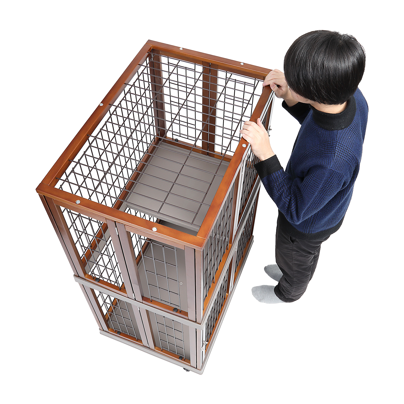 キャットゲージ　木製　ウッド　2段 BTM 猫 ケージ 2段 木製 キャスター付き キャットケージ 大型 多頭飼い