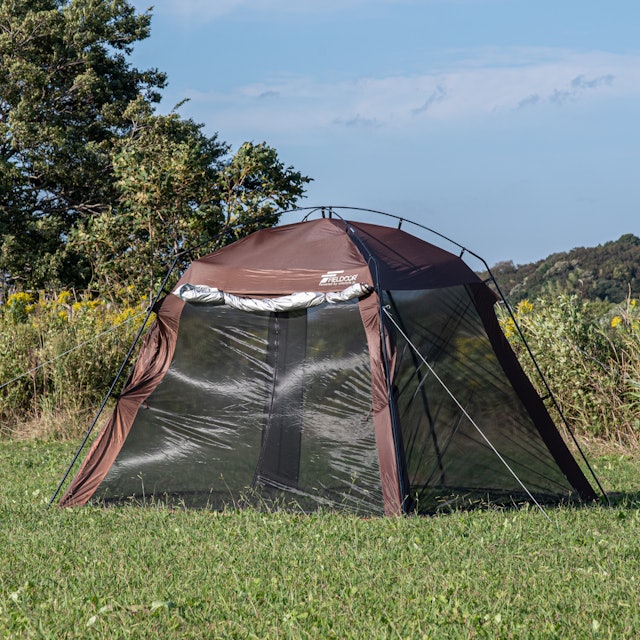 FIELDOOR ワンタッチテント ダークブラウン 210cm × 165cm ソロ