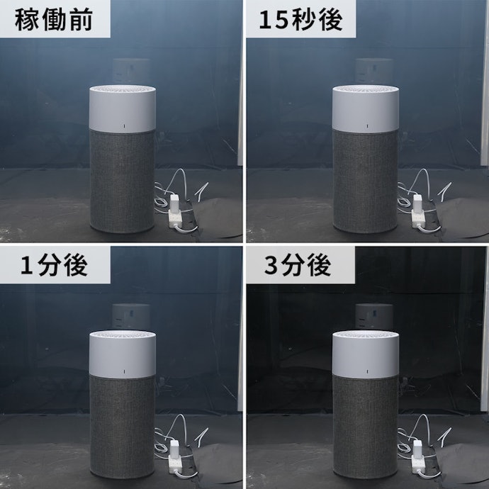 本体サイズが小さいにも関わらず、1分間で8割の煙を吸い込んだ