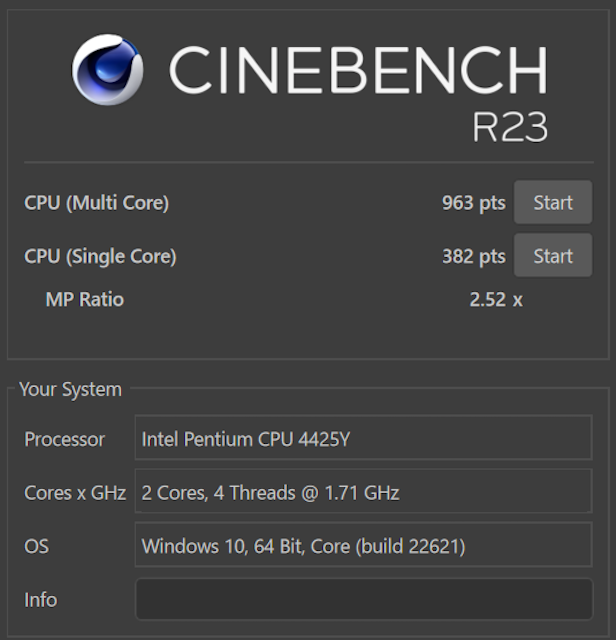 CPUはIntel Pentium Gold 4425Yを搭載。高負荷の作業には向かない