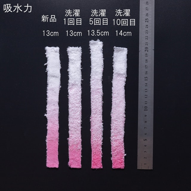 新品から洗濯10回目まで安定して13cm以上の水を吸いあげた