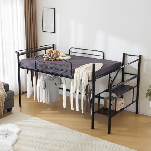 ブラック ロフトベッド セミダブルサイズ BE-3434 階段付きロフトベッド・セミダブル・木製・ダークブラウン