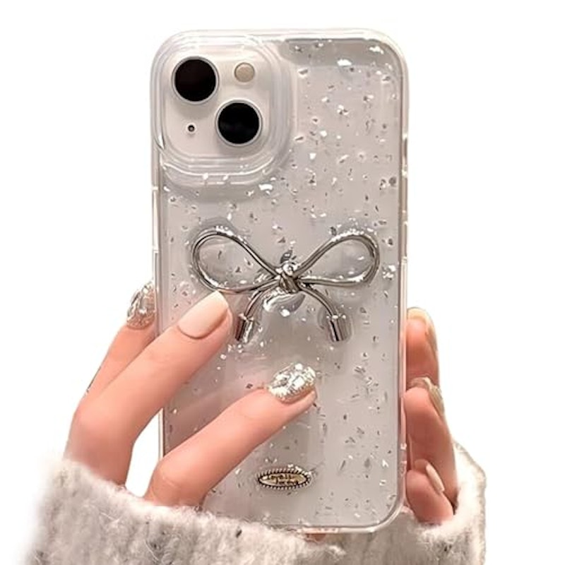 シルバー リボンiPhone14 ケース 1