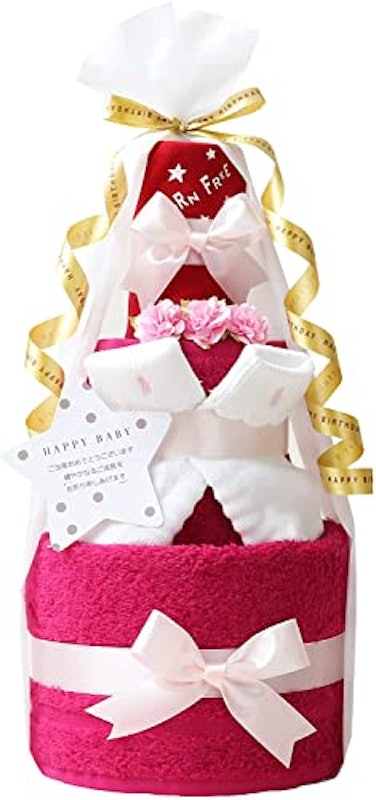 3段ピンクリボンオムツケーキ 1