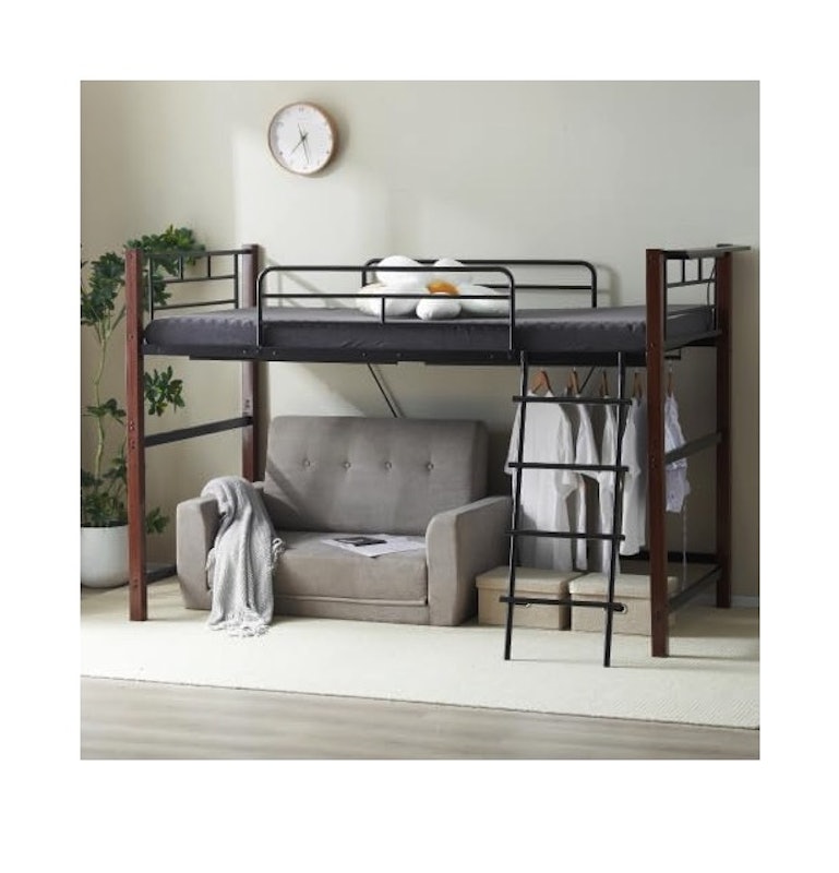 10cm厚さマットレス付】ロフトベッド 階段付き SD セミダブルパイプ 10cm厚さマットレス付】ロフトベッド 階段付き SD セミダブルパイプ